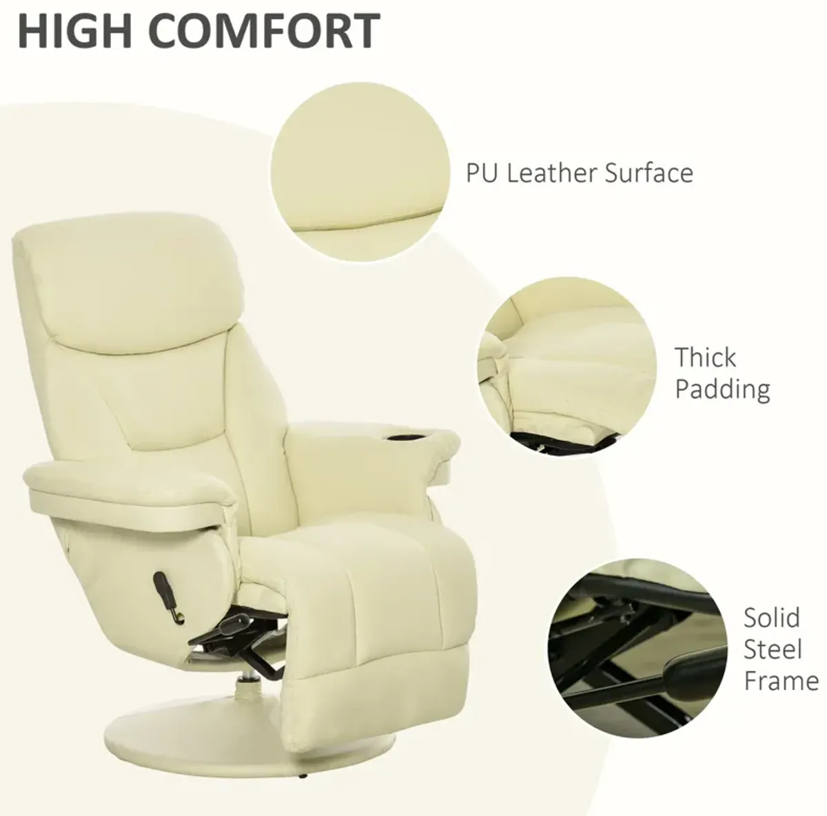 Cream White Relaxer: Swivel Recliner Chair with Side Pocket