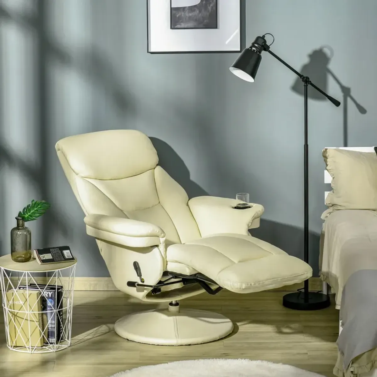 Cream White Relaxer: Swivel Recliner Chair with Side Pocket