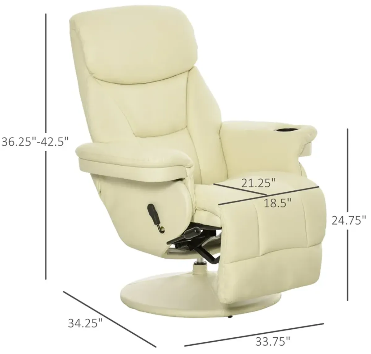 Cream White Relaxer: Swivel Recliner Chair with Side Pocket