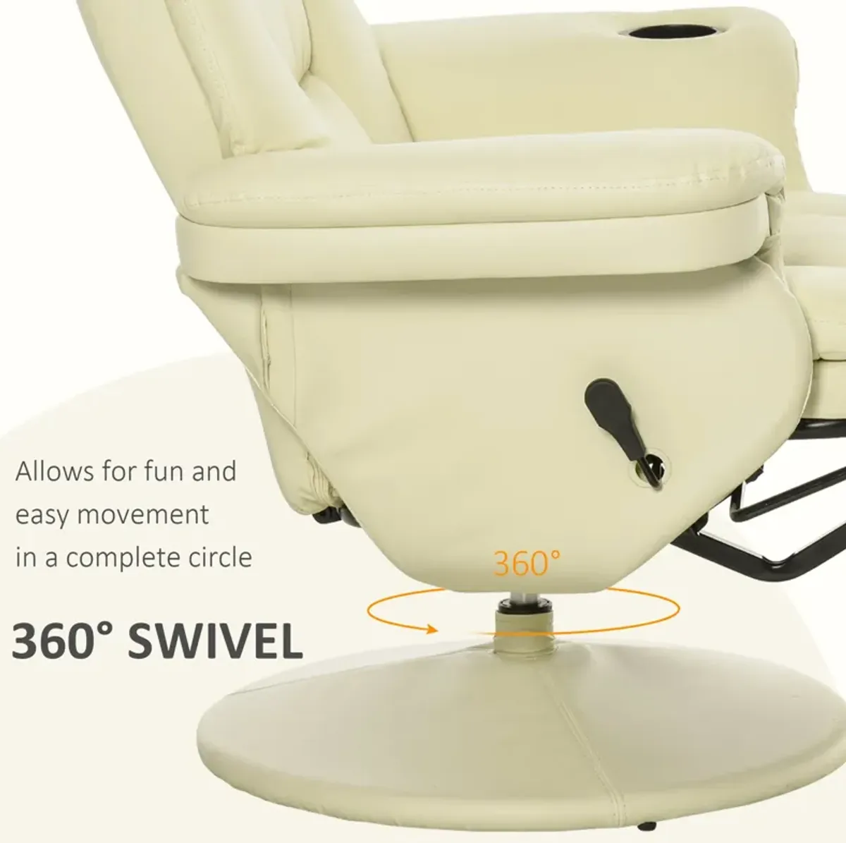 Cream White Relaxer: Swivel Recliner Chair with Side Pocket