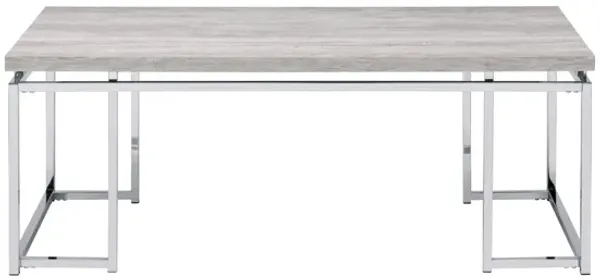 Hivvago 47 Inch Oak and Silver Wood And Metal Frame Coffee Table