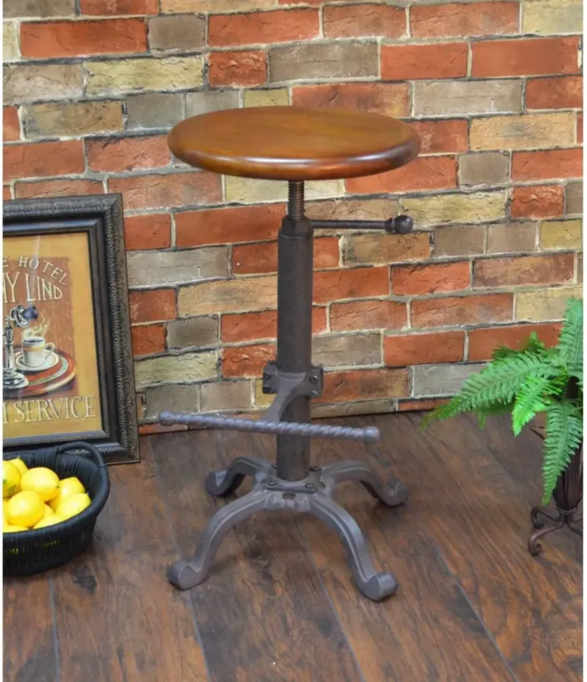 Carolina Living Justin Adjustable Barstool - Chestnut Seat - Industrial Base