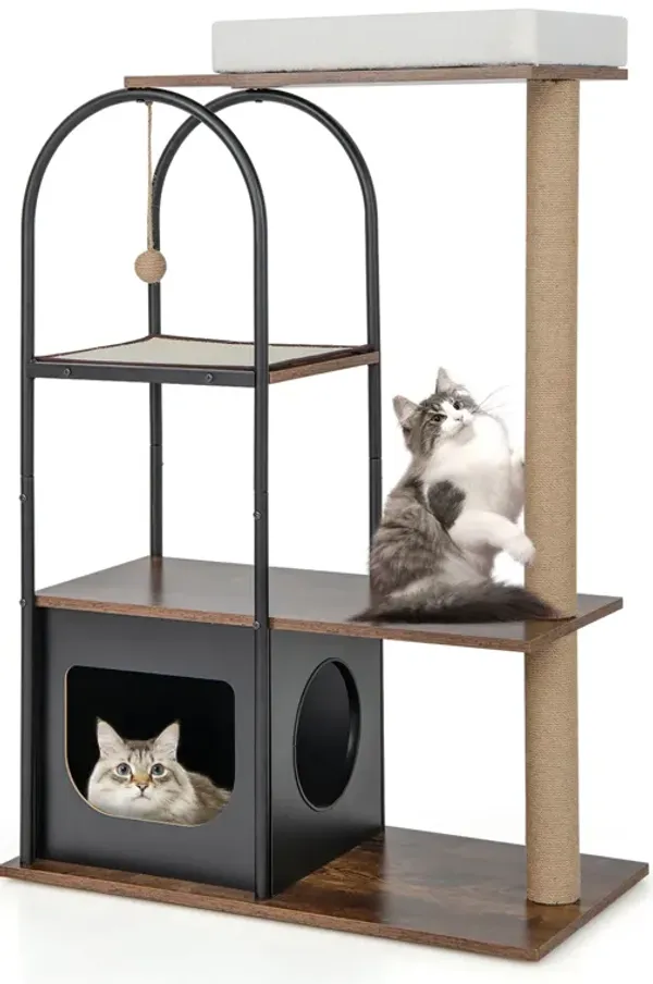 47 Inch Tall Cat Tree Tower Top Perch Cat Bed with Metal Frame
