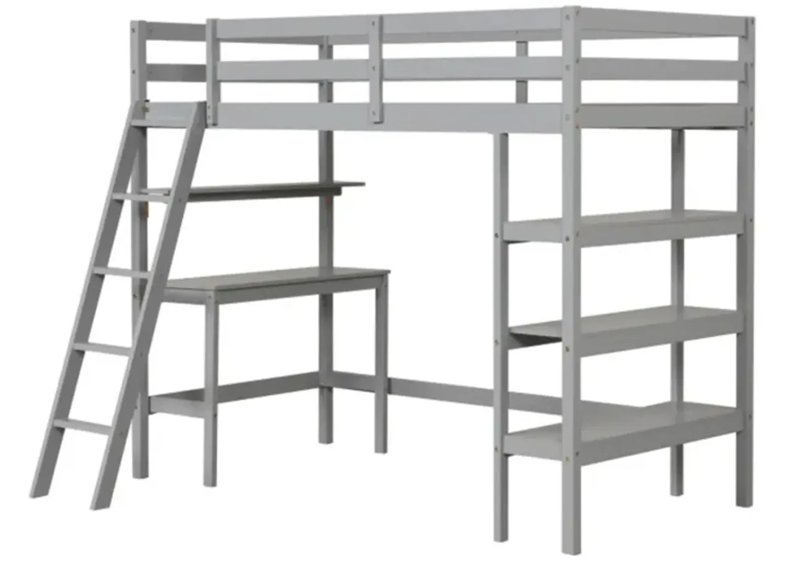 Hivvago Twin Size Loft Bed with Desk and Bookshelves for Kids and Teens