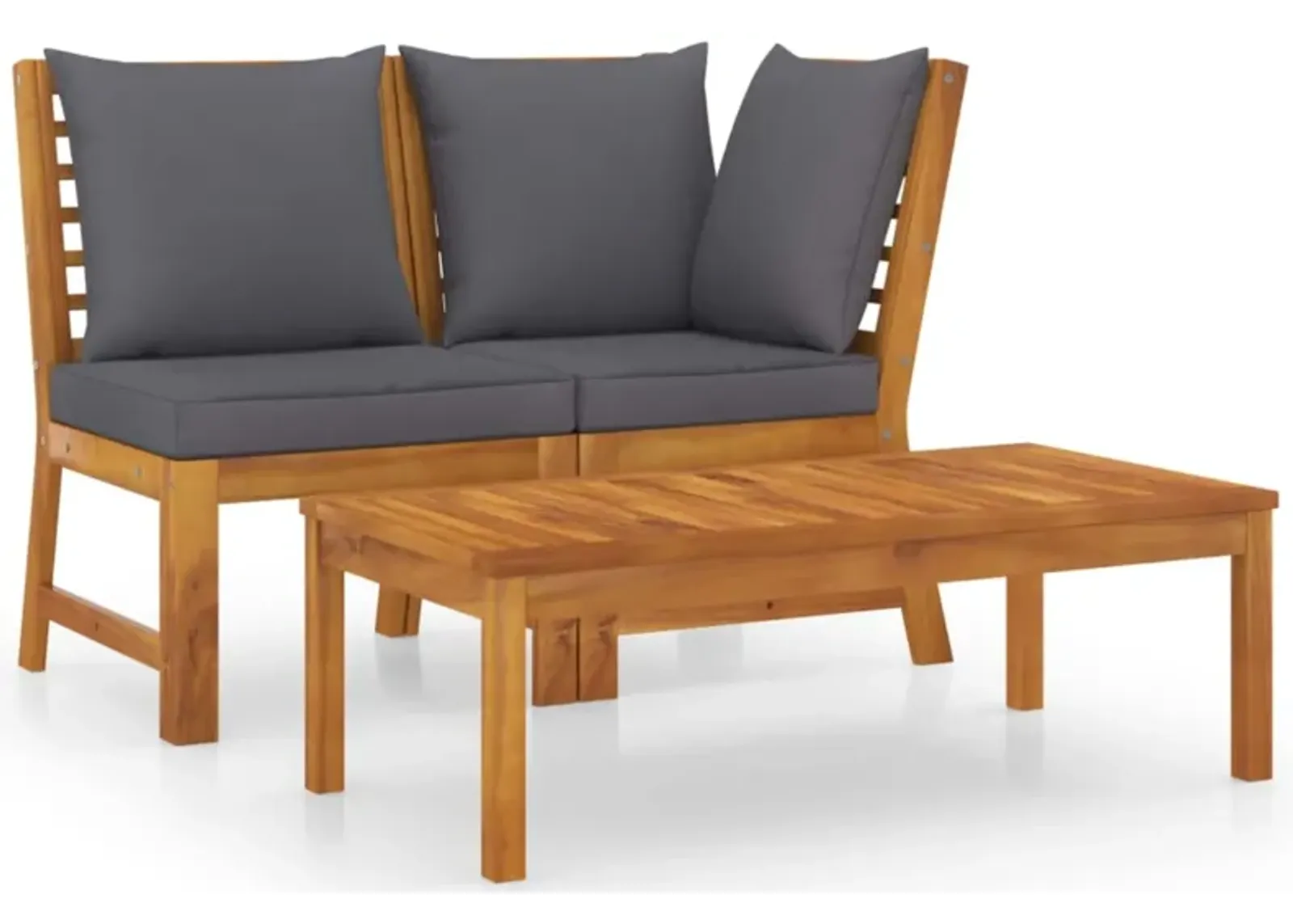 vidaXL 3 Piece Garden Lounge Set with Dark Gray Cushion Solid Acacia Wood