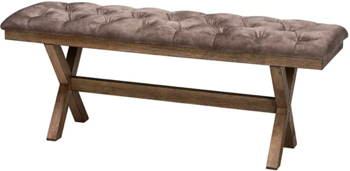 Baxton Studio Cherene Modern Farmhouse Chocolate Velvet Fabric and Dark Brown Finished Wood Bench