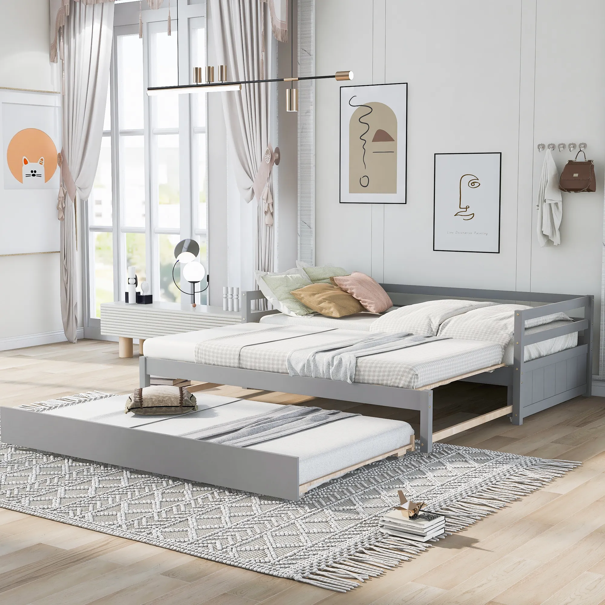 Merax Modern Daybed with Trundle Bed Frame