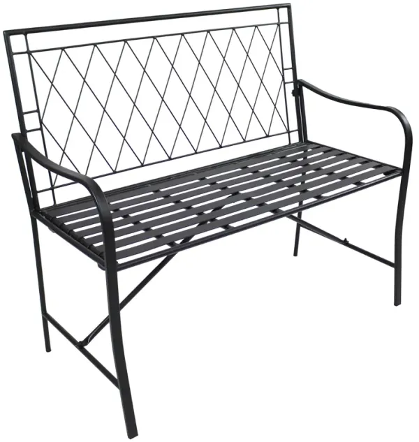 Sunnydaze 2-Person Argyle Diamond Iron Outdoor Garden Bench - Black