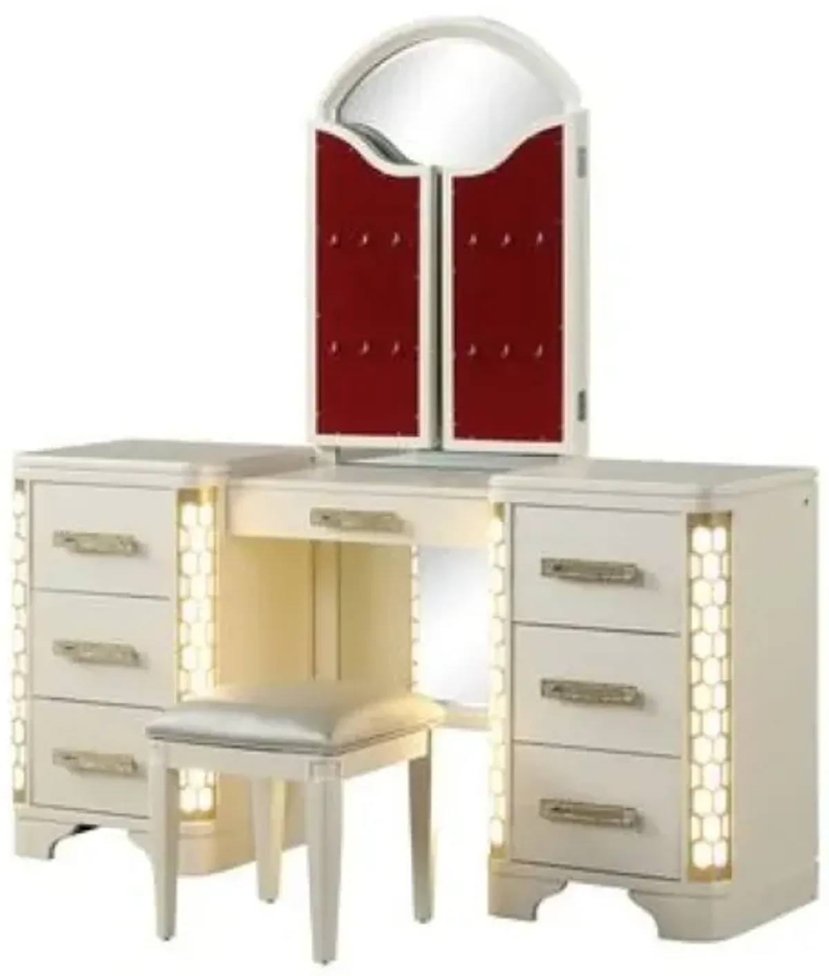 Jasmine Vanity Set With Side LED Lightning Made With Wood In Beige