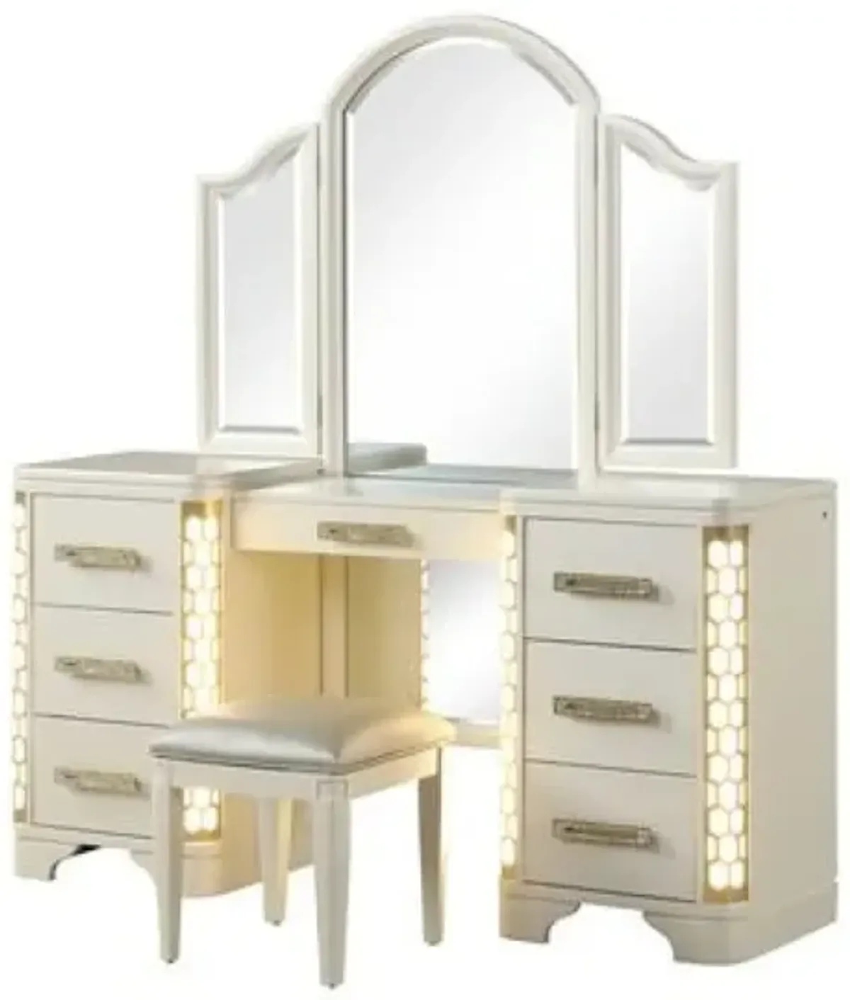 Jasmine Vanity Set With Side LED Lightning Made With Wood In Beige