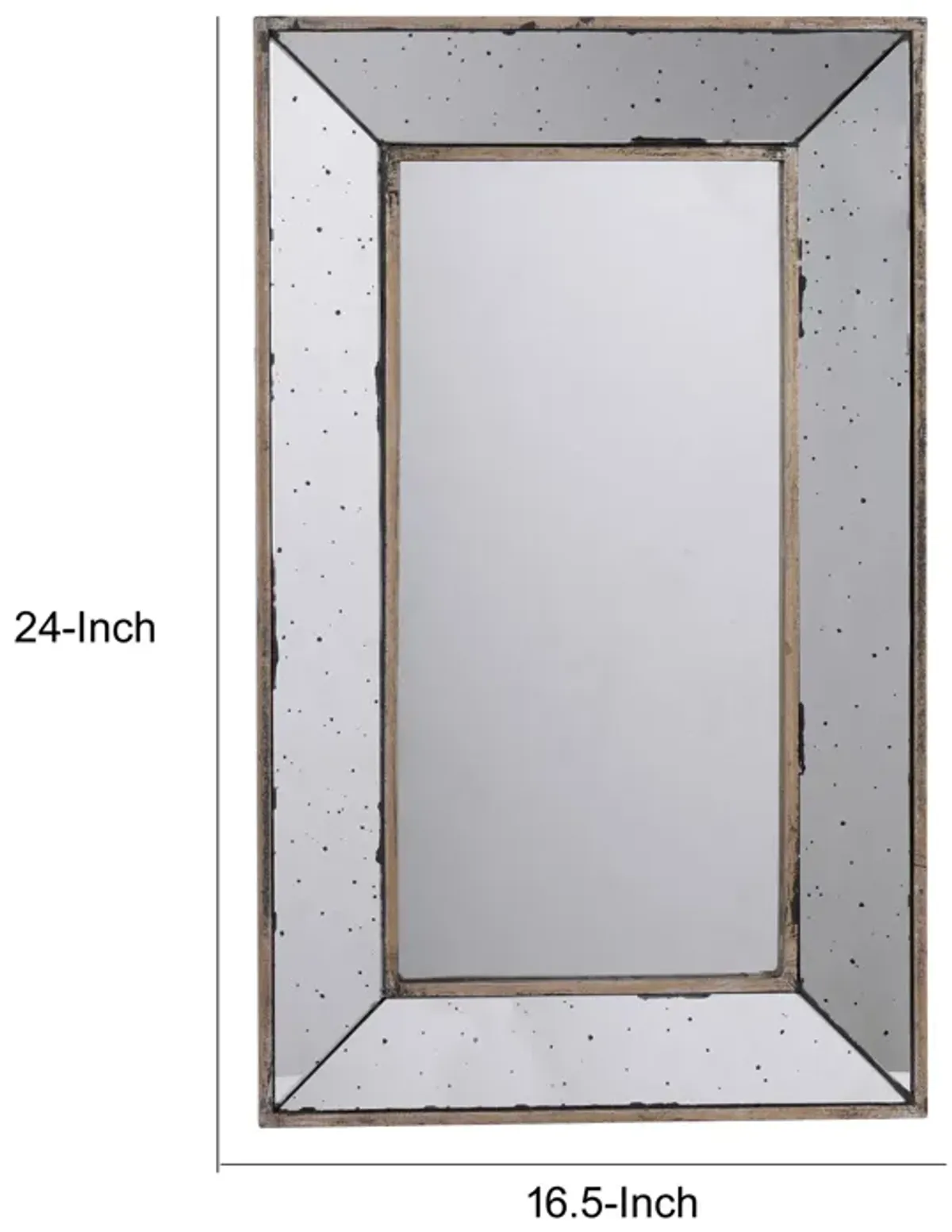 Filo 24 Inch Wall Mirror, Raised Tray Edges, Mirrored Rectangular Frame