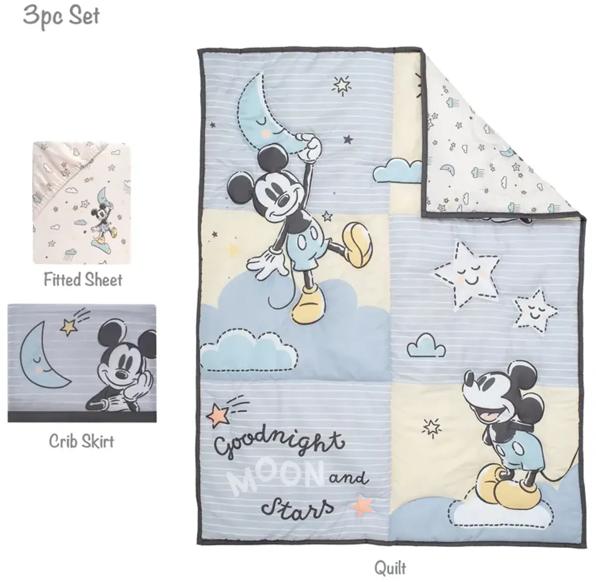 Lambs & Ivy Disney Baby Moonlight Mickey Mouse 3-Piece Nursery Crib Bedding Set