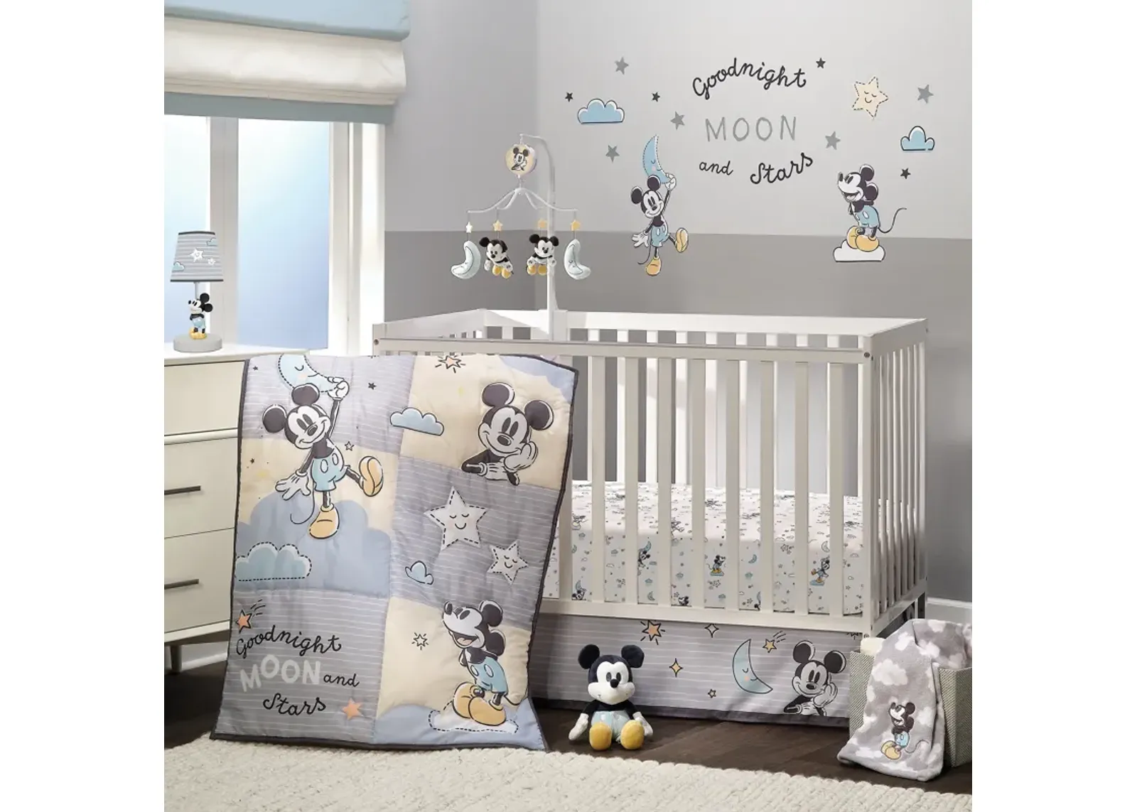 Lambs & Ivy Disney Baby Moonlight Mickey Mouse 3-Piece Nursery Crib Bedding Set