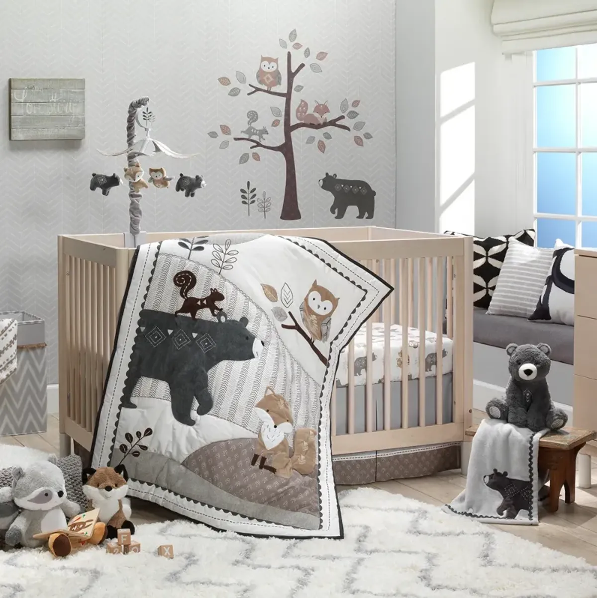 Lambs & Ivy Woodland Forest Gray Fleece Bear Nursery Baby Blanket