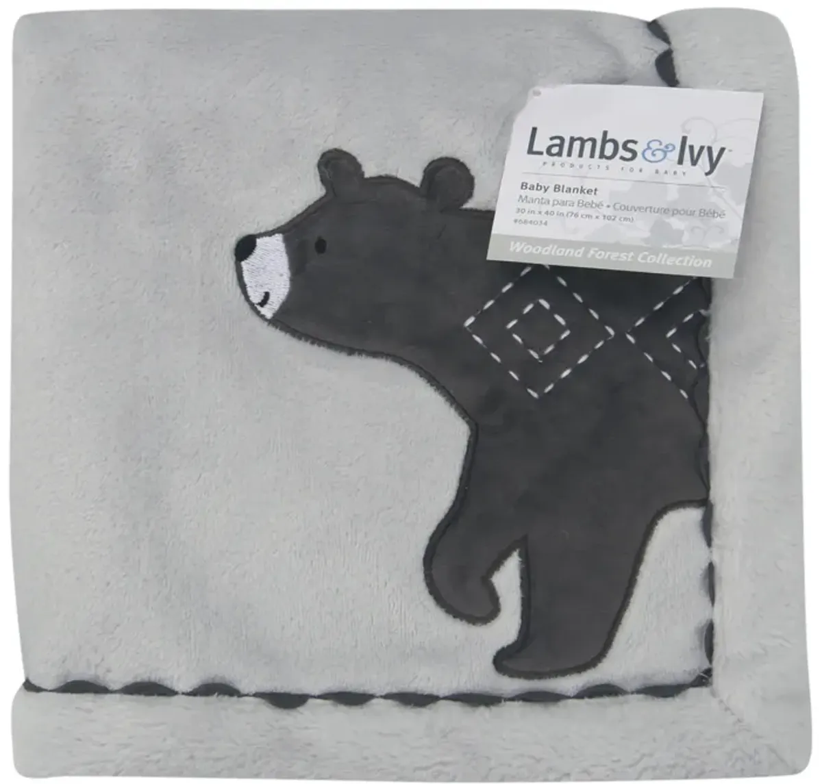 Lambs & Ivy Woodland Forest Gray Fleece Bear Nursery Baby Blanket