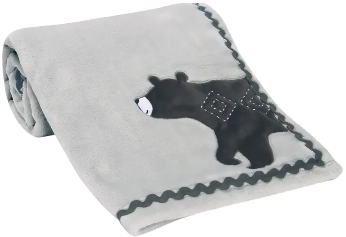 Lambs & Ivy Woodland Forest Gray Fleece Bear Nursery Baby Blanket