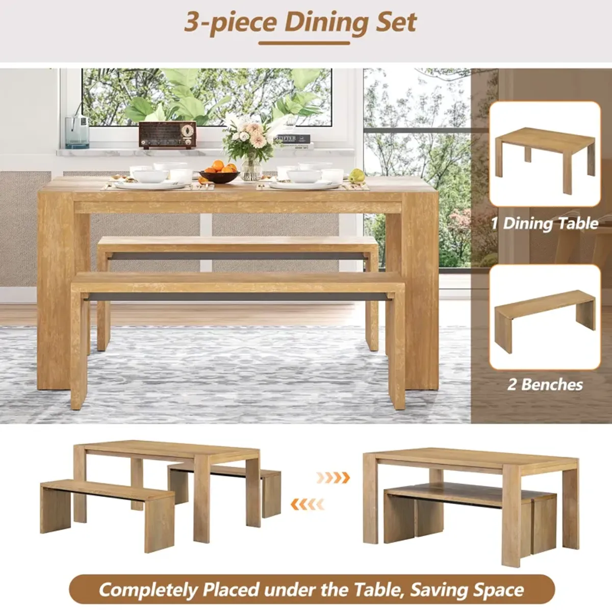 Merax  3-piece Farmhouse Dining Set