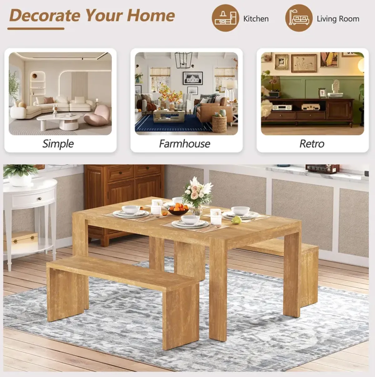 Merax  3-piece Farmhouse Dining Set