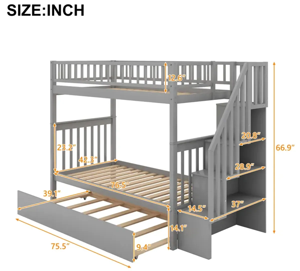 Merax Solid Bunk Bed with Trundle and Storage