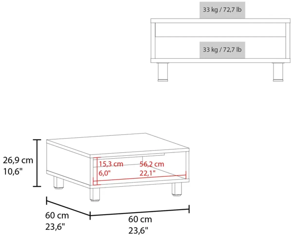 Chiniak Coffee Table 10.6" H, 1 shelf, 4 legs, Black