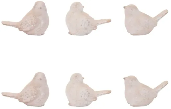 Set of 6 Distressed Bird Figurines for Vintage-Inspired Shelf or Tabletop Decor