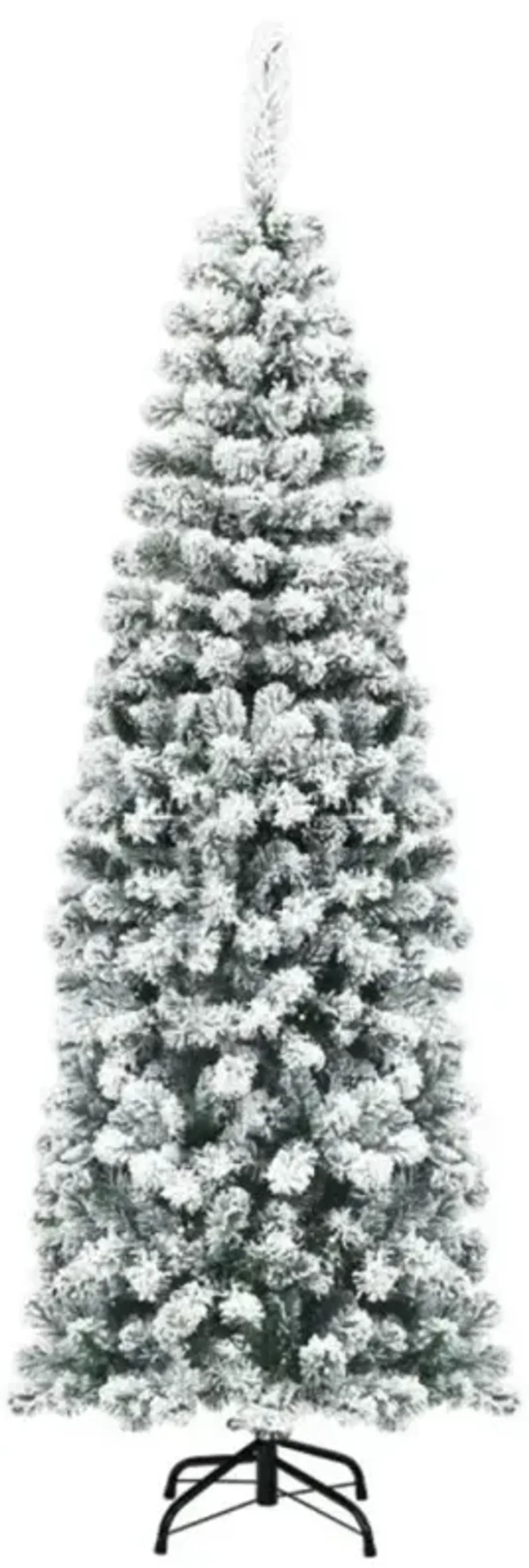 Hivvago 6 Feet Unlit Hinged Snow Flocked Artificial Pencil Christmas Tree with 500 Branch Tip