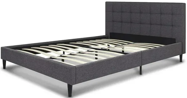 Mid-Century Modern Upholstered Platform Bed Frame with Headboard