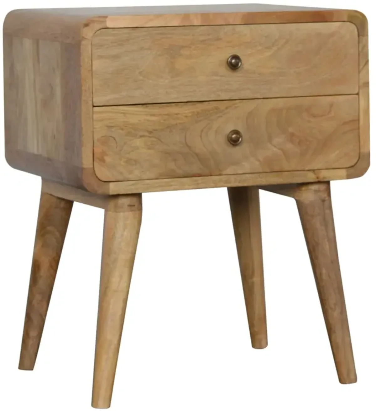 Solid Wood 2 Drawer Curved Oak-ish Nightstand