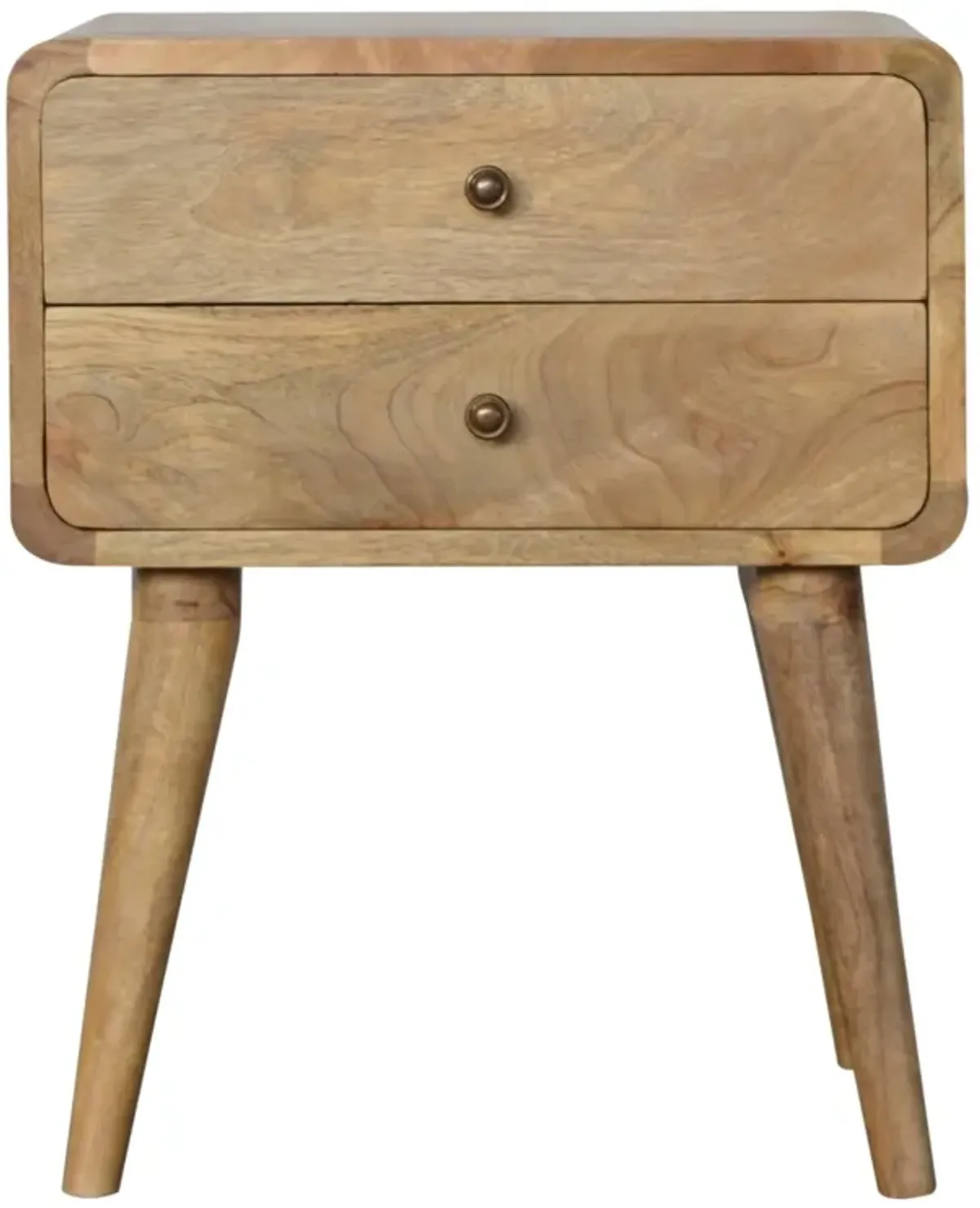 Solid Wood 2 Drawer Curved Oak-ish Nightstand