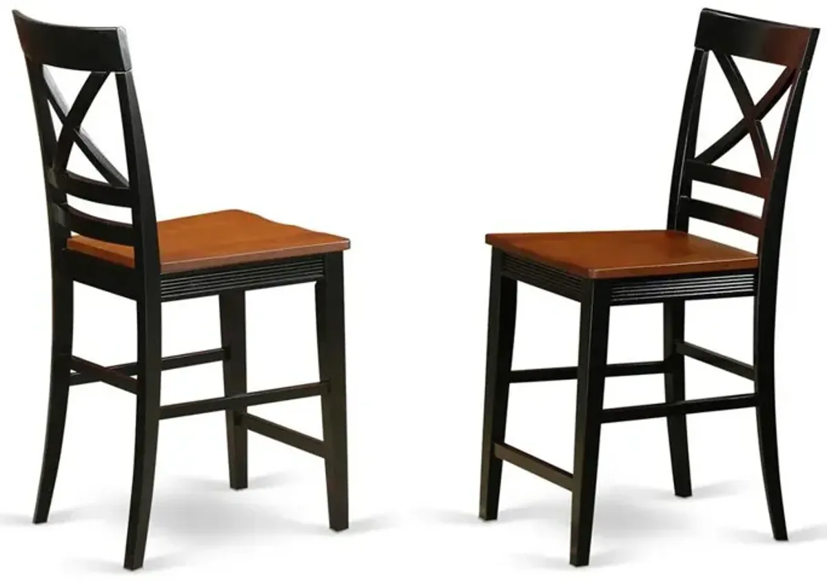 East West Furniture Quincy  Counter  Height  Stools  With  X-Back  in  Black  &  Cherry  Finish,  Set  of  2