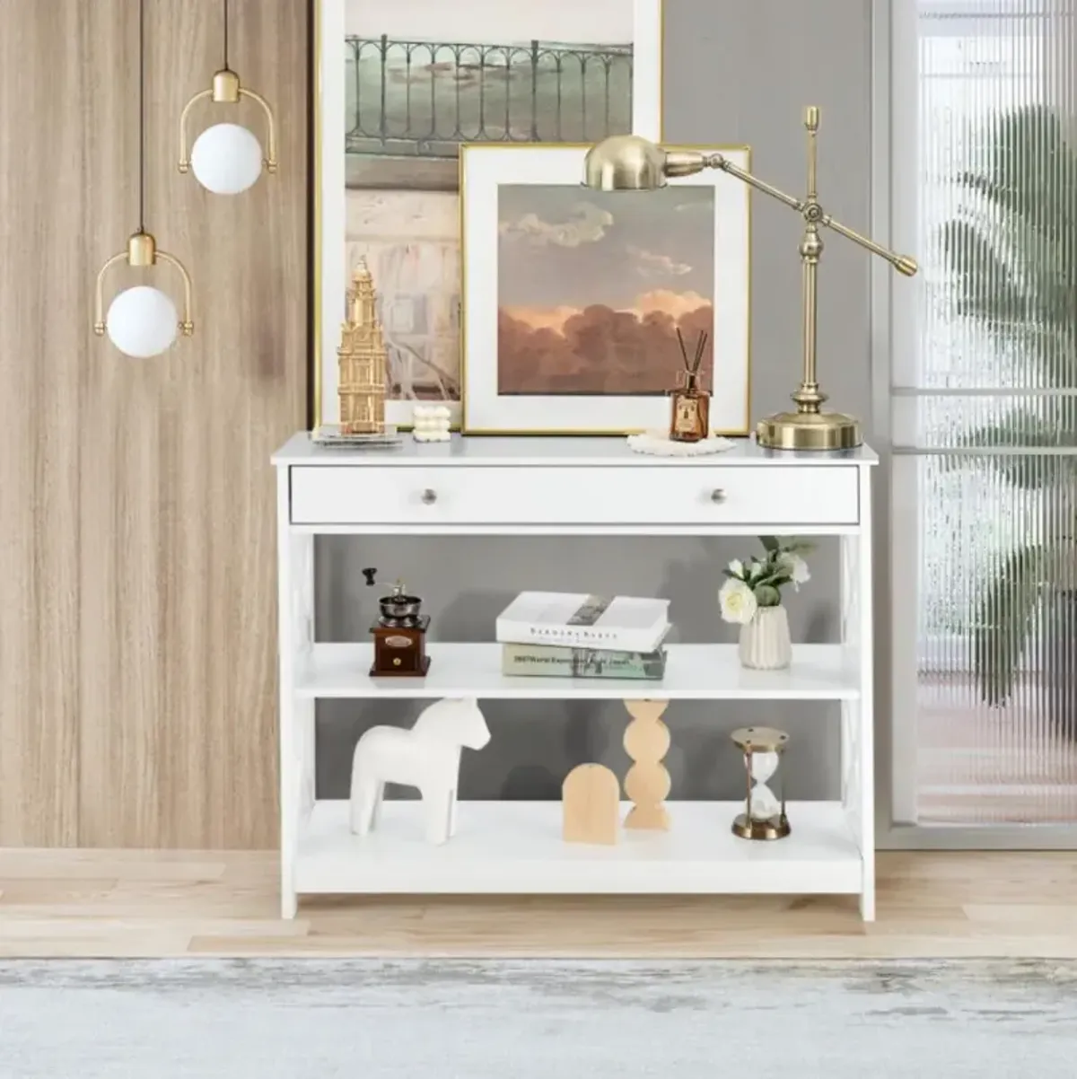 Hivvago Console Table 3-Tier with Drawer and Storage Shelves