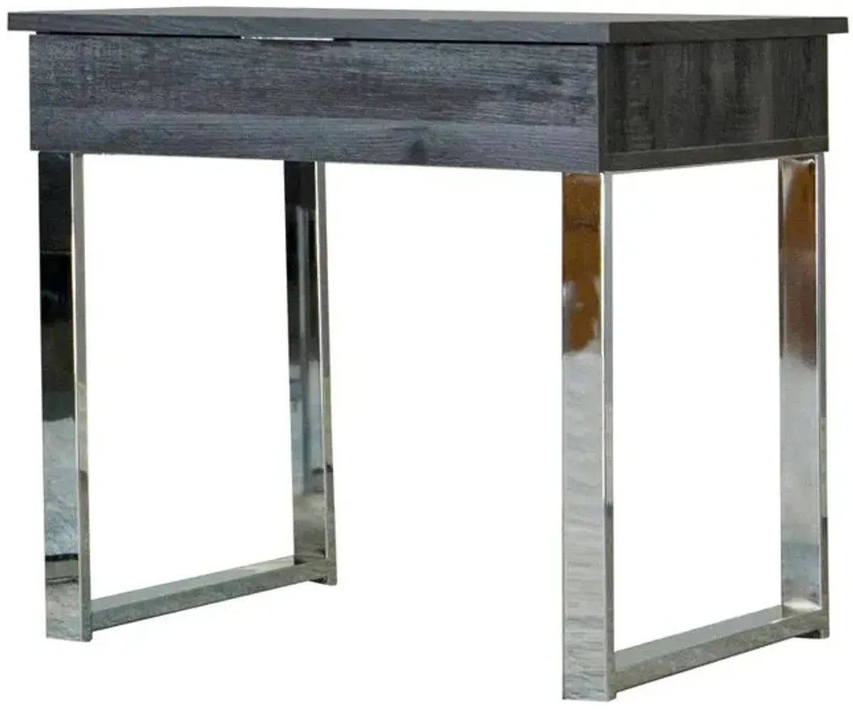 Aldine Square 1-drawer End Table Dark Charcoal and Chrome