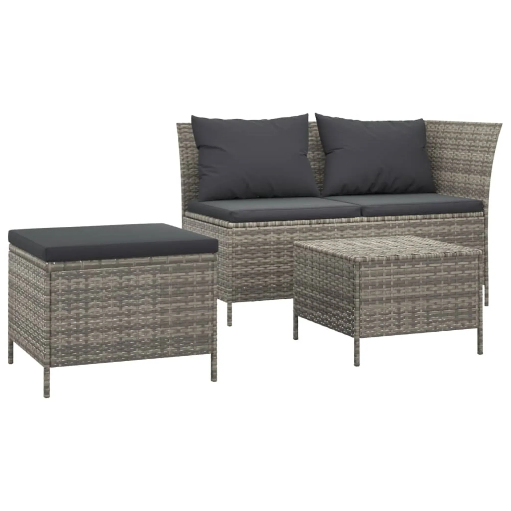 vidaXL 3 Piece Patio Lounge Set with Cushions Gray Poly Rattan