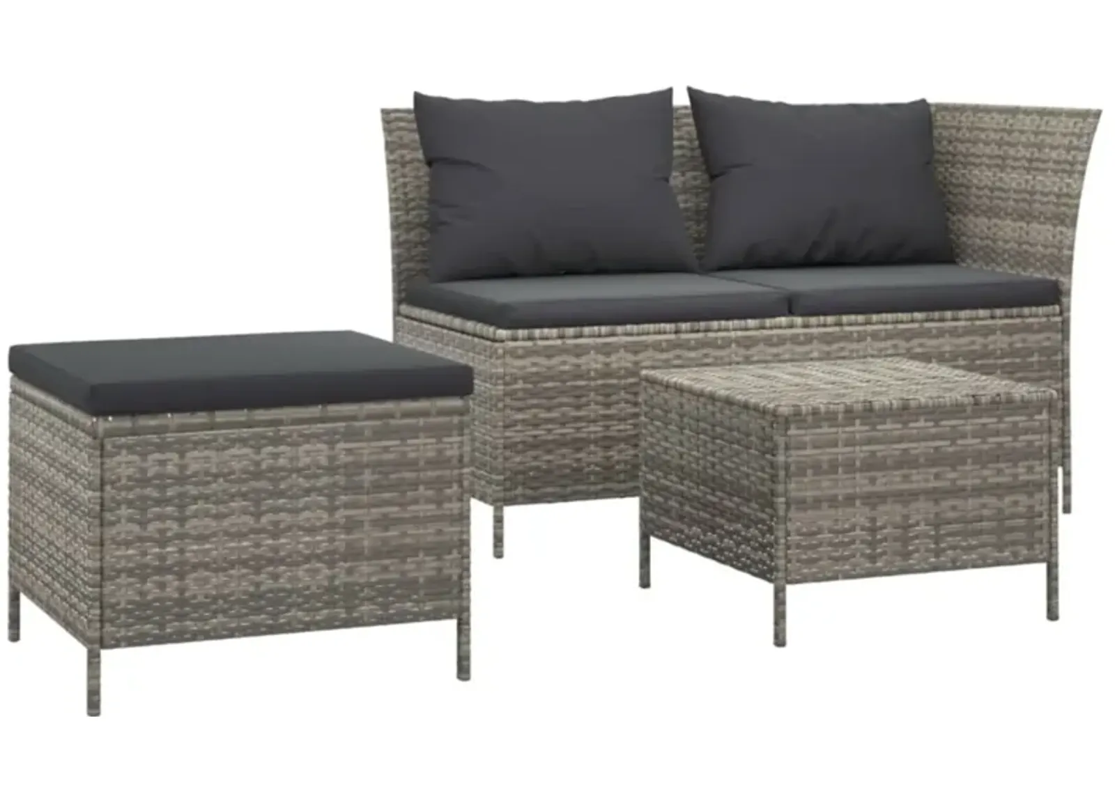 vidaXL 3 Piece Patio Lounge Set with Cushions Gray Poly Rattan