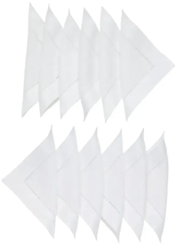 Solino Home 100% Pure Linen Cocktail Napkins 6 x 6 Inch Set of 12 - Classic Hemstitch