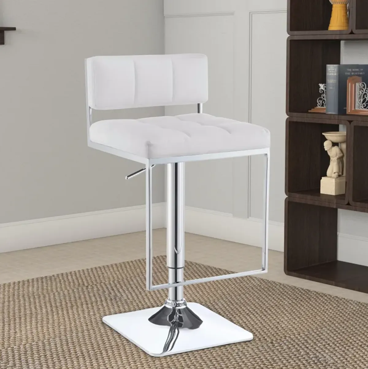 Adjustable Modern Metal Bar Stool, White & Silver-Benzara