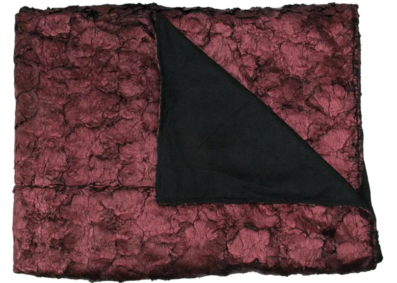 Burgundy and Black Plush and Velvety Faux Fur Throw Blanket 50" x 60"