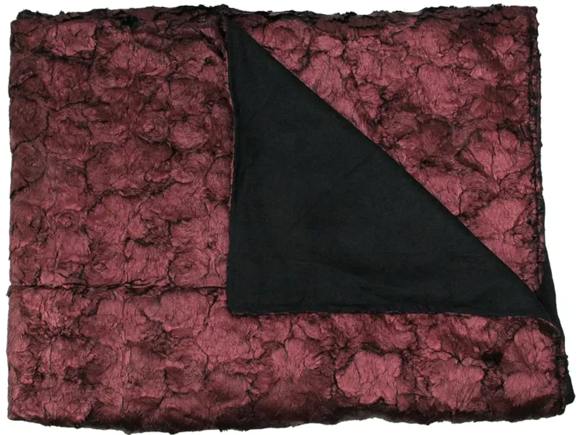 Burgundy and Black Plush and Velvety Faux Fur Throw Blanket 50" x 60"