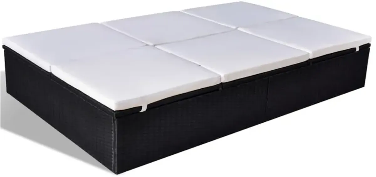 Double Sun Chaise Lounger, White Polyester, Black PE Rattan, 76 Inch - Benzara