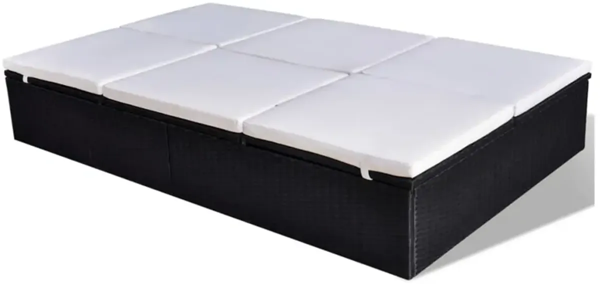 Double Sun Chaise Lounger, White Polyester, Black PE Rattan, 76 Inch - Benzara