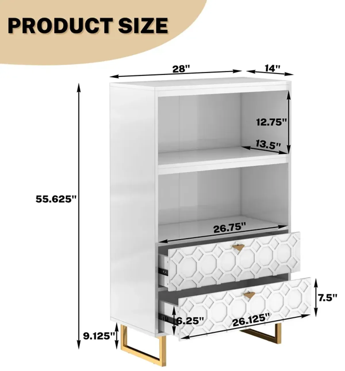 MONDAWE 28" Wood Display Bookshelf Storage Organizer Bookcase Storage Cabinet With 2 Drawers