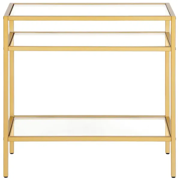 Glass and Steel End Table with Two Shelves, Modern Side Table for Living Room or Bedroom