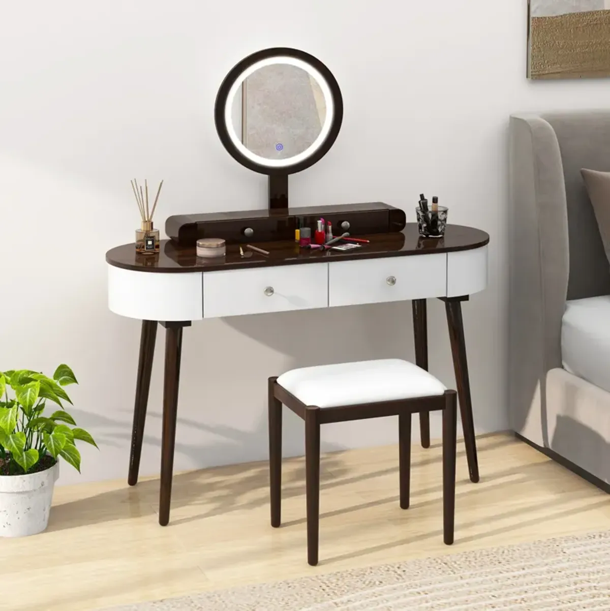 Makeup Vanity Table Set with LED Mirror and 3 Spacious Drawers