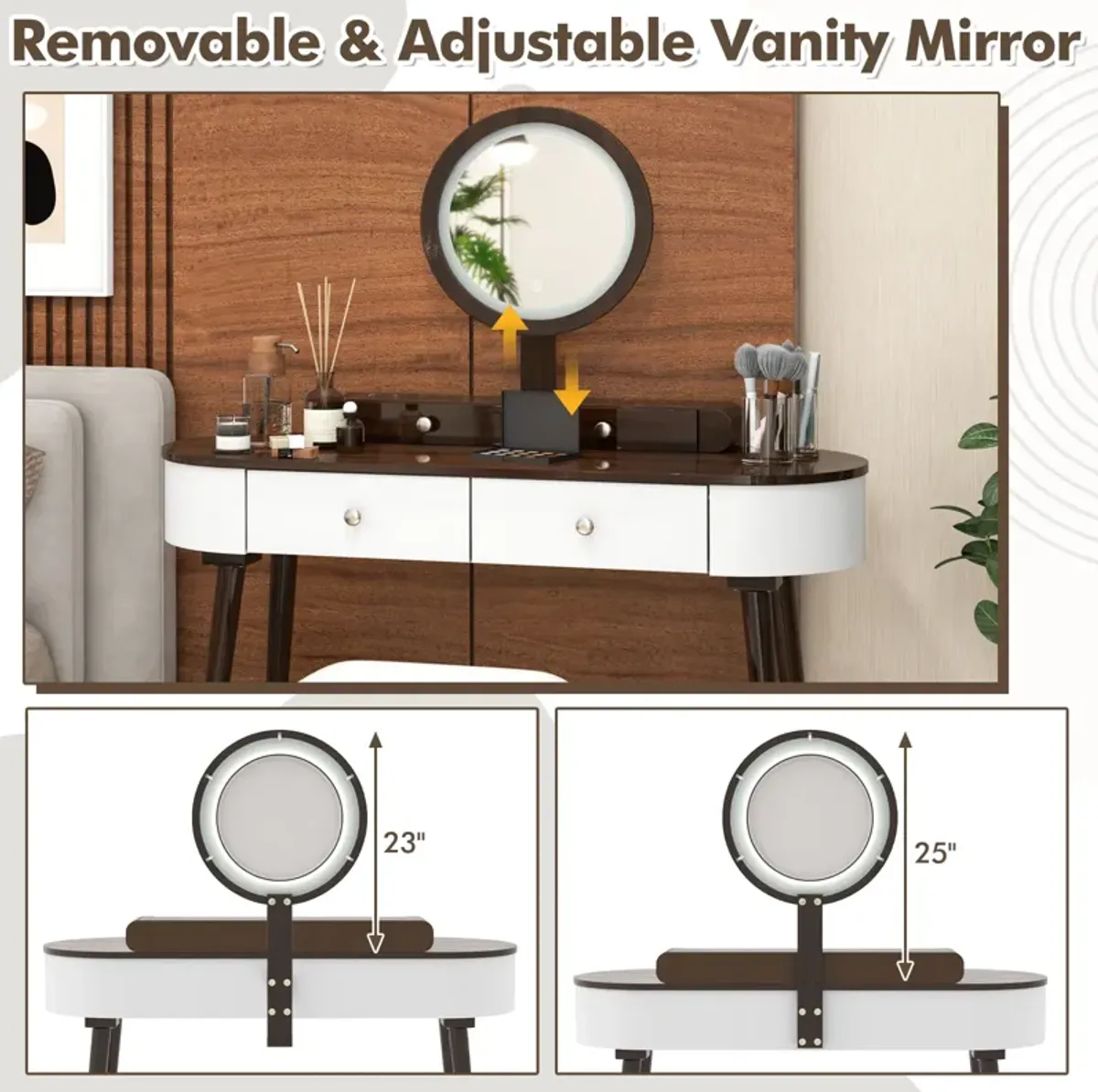 Makeup Vanity Table Set with LED Mirror and 3 Spacious Drawers