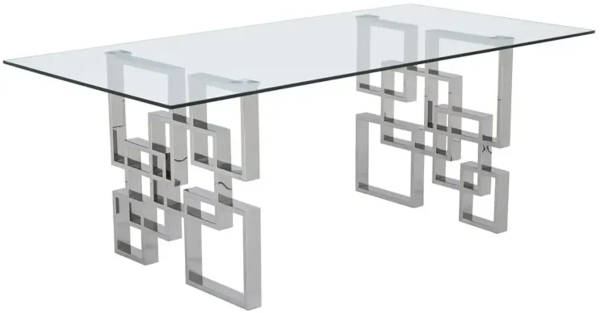 Best Quality Furniture Rectangular Clear Glass Dining Table with Silver Stainless Steel Legs