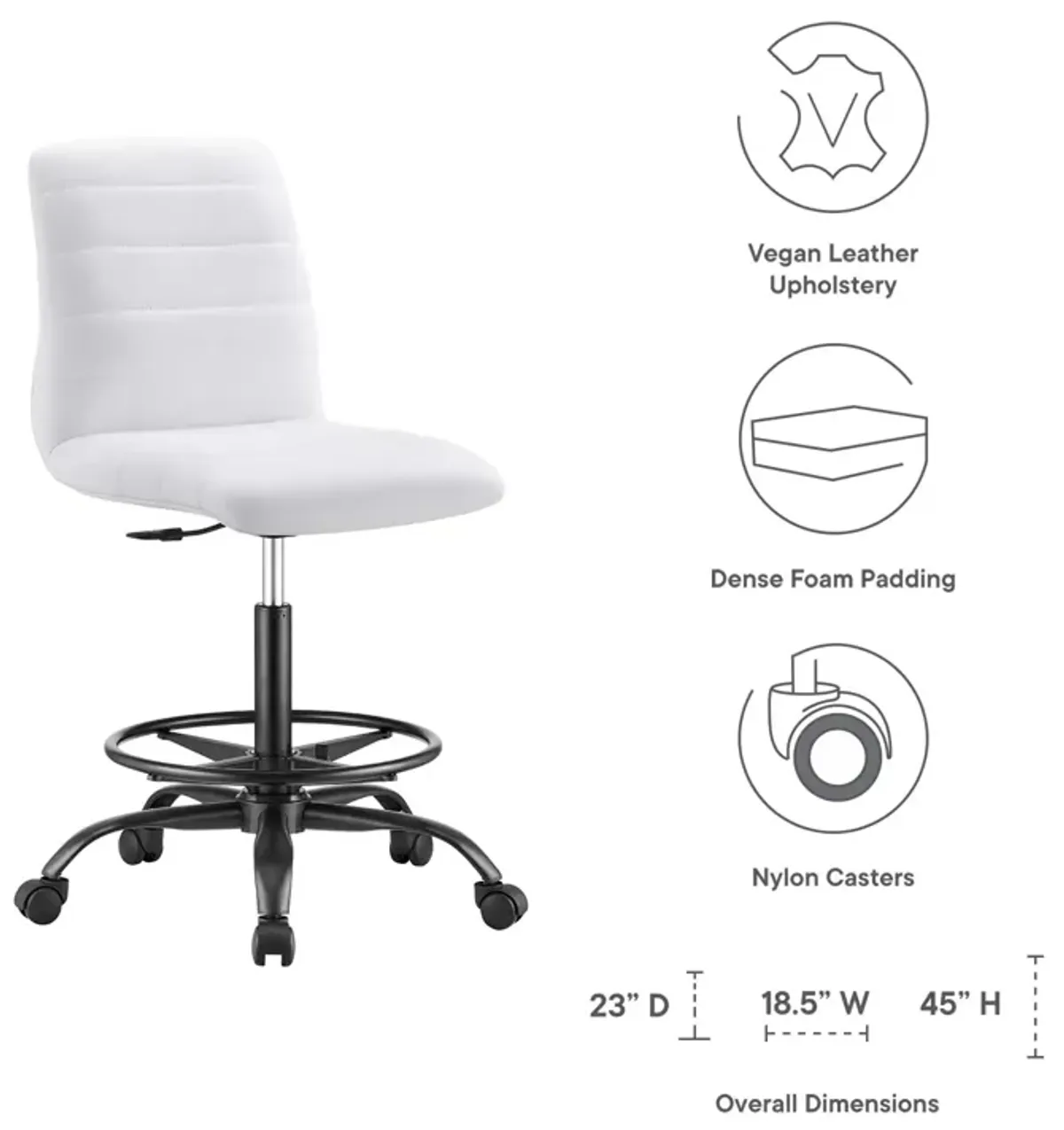 Modway Furniture - Ripple Armless Vegan Leather Drafting Chair