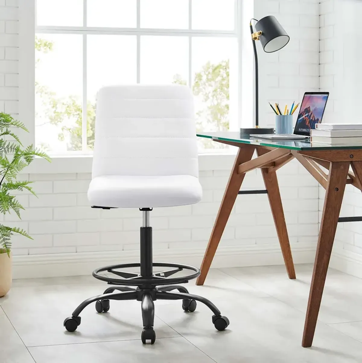 Modway Furniture - Ripple Armless Vegan Leather Drafting Chair