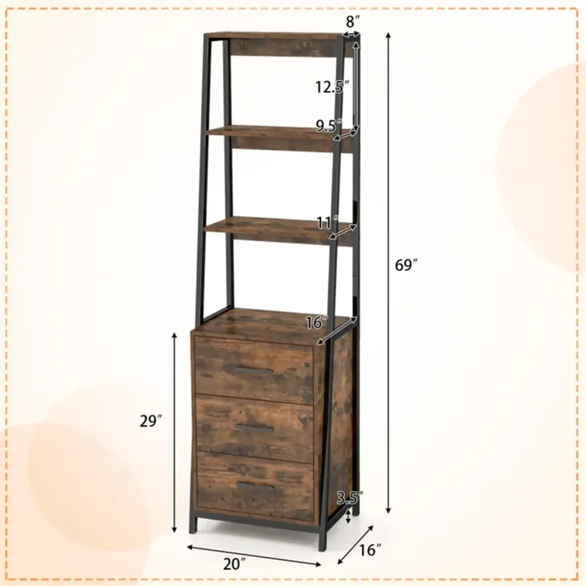 Hivvago Multifunctional Tall Bookcase with Open Shelves and Storage Drawers