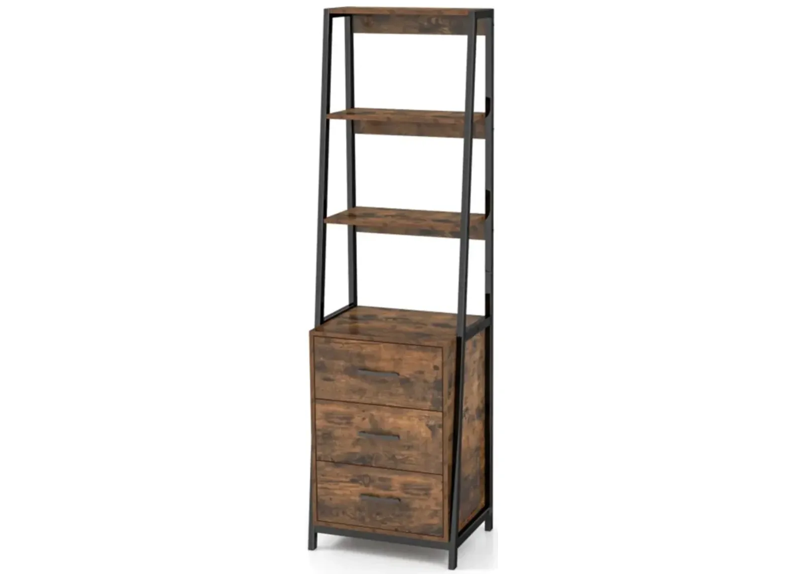 Hivvago Multifunctional Tall Bookcase with Open Shelves and Storage Drawers