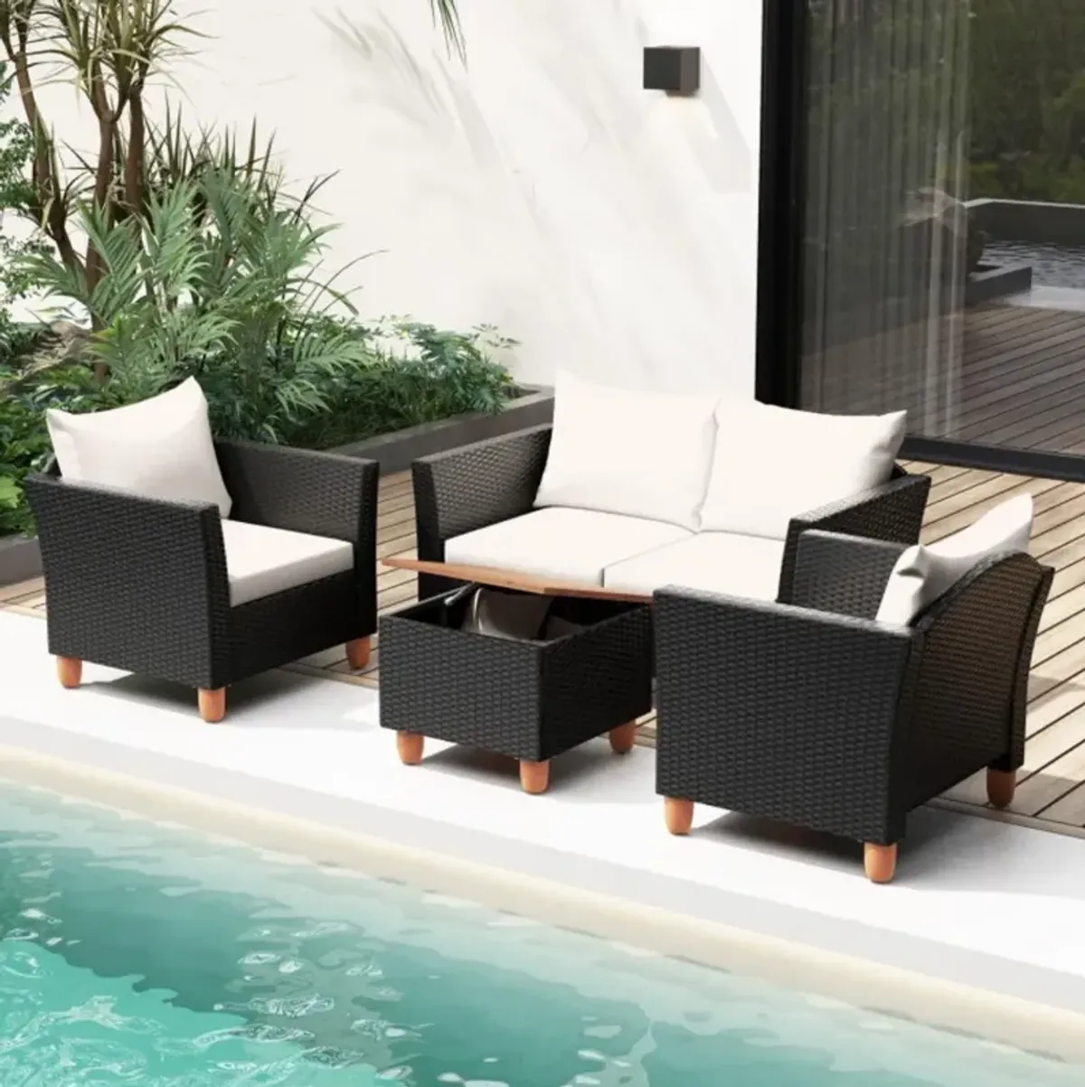 Hivvago 4 Pieces Outdoor Conversation Set with Storage Coffee Table